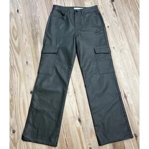 Tgla Womens Vegan Leather Cargo Straight Leg Olive Green Pants New Size 5/27